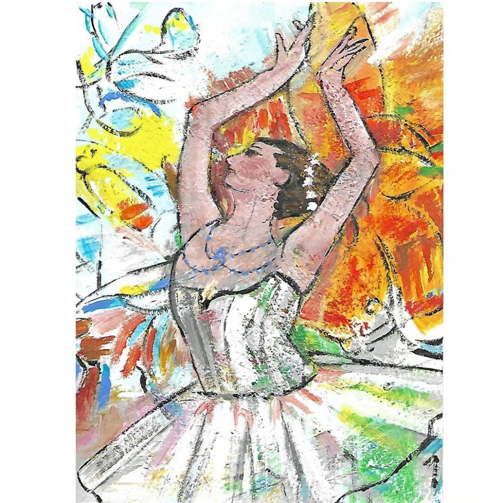 Original Painting Ballerina Floral in Watercolor Paper